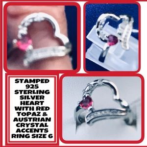 NWT! 925SS RED TOPAZ HEART RING SIZE 6